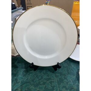 8 Pier One Monno Bangladesh White Dinner Plates Hand- Painted Gold Trim 10"